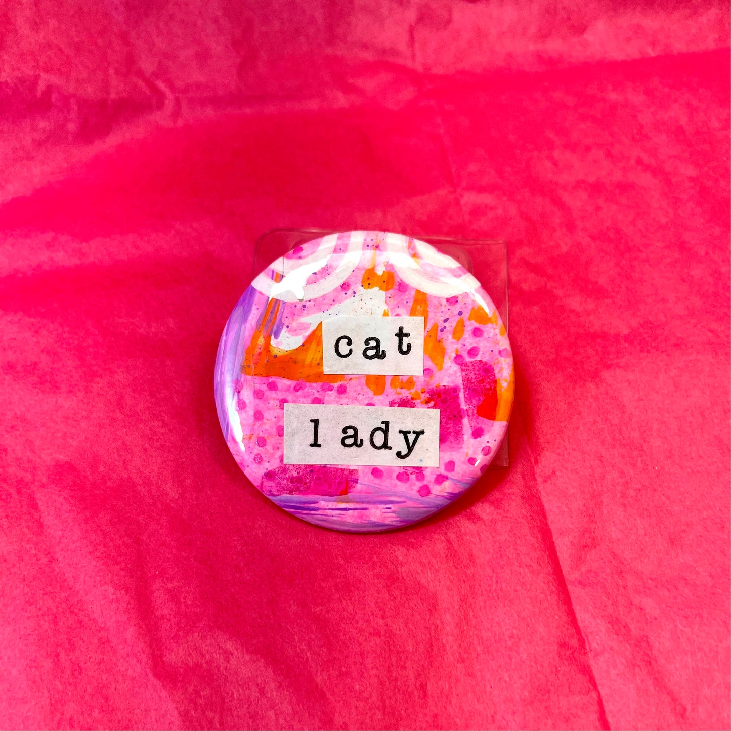 "cat lady" - large art pin / magnet