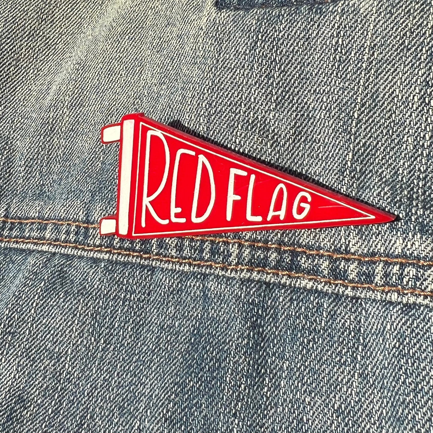 RED FLAG Pin back - Murderino accessory - Acrylic laser cut brooch, true crime pennant badge - pin back