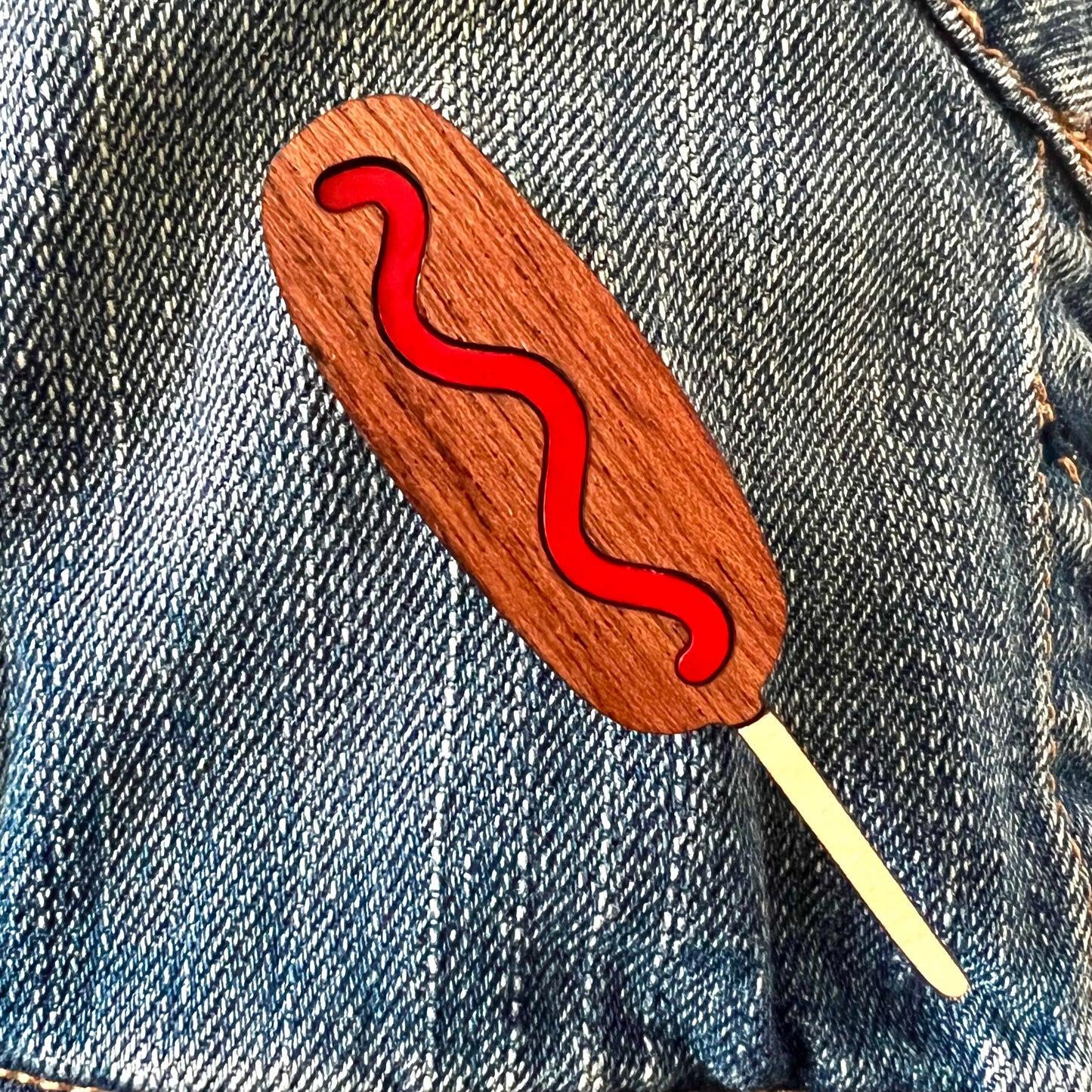 Corn Dog Brooch - State Fair Food Accessories - Gift for Foodie - Ketchup Lover