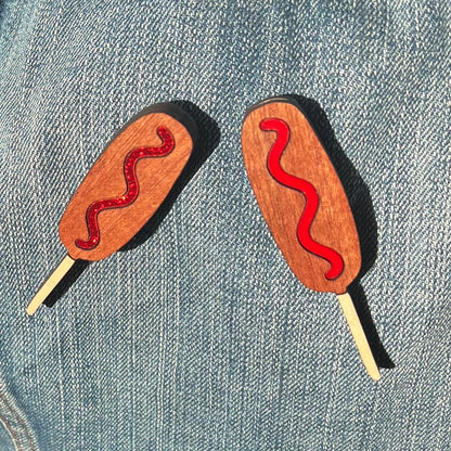 Corn Dog Brooch - Pinback