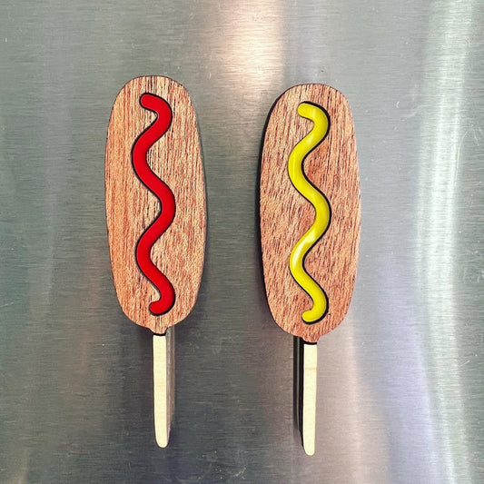 Corn Dog magnets - State Fair Food Accessories - Gift for Foodie - Ketchup Lover mustard lover