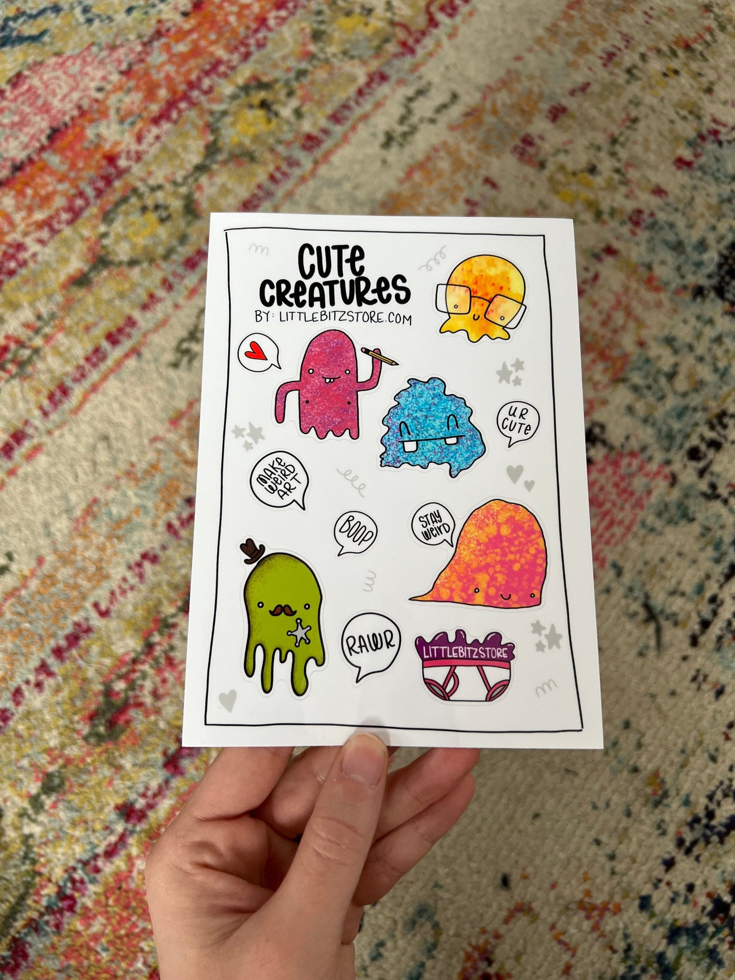 Cute Creatures Sticker Sheet - Waterproof Vinyl Stickers