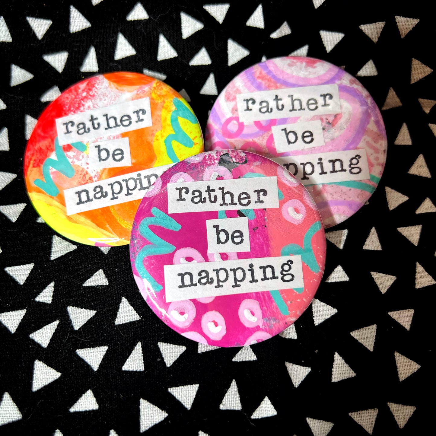 "rather be napping" - large art pin / magnet