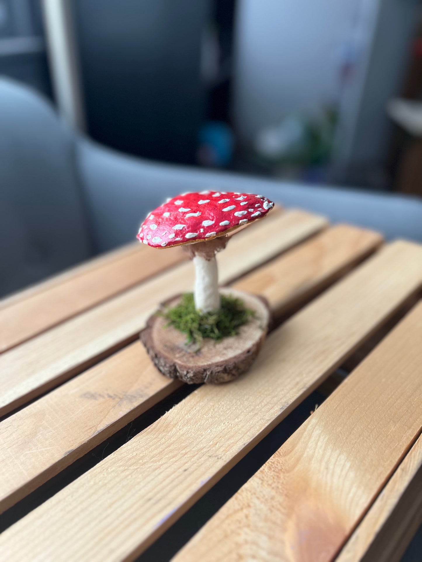 flat cap tall boy mushie - papier-mâché mushroom decor