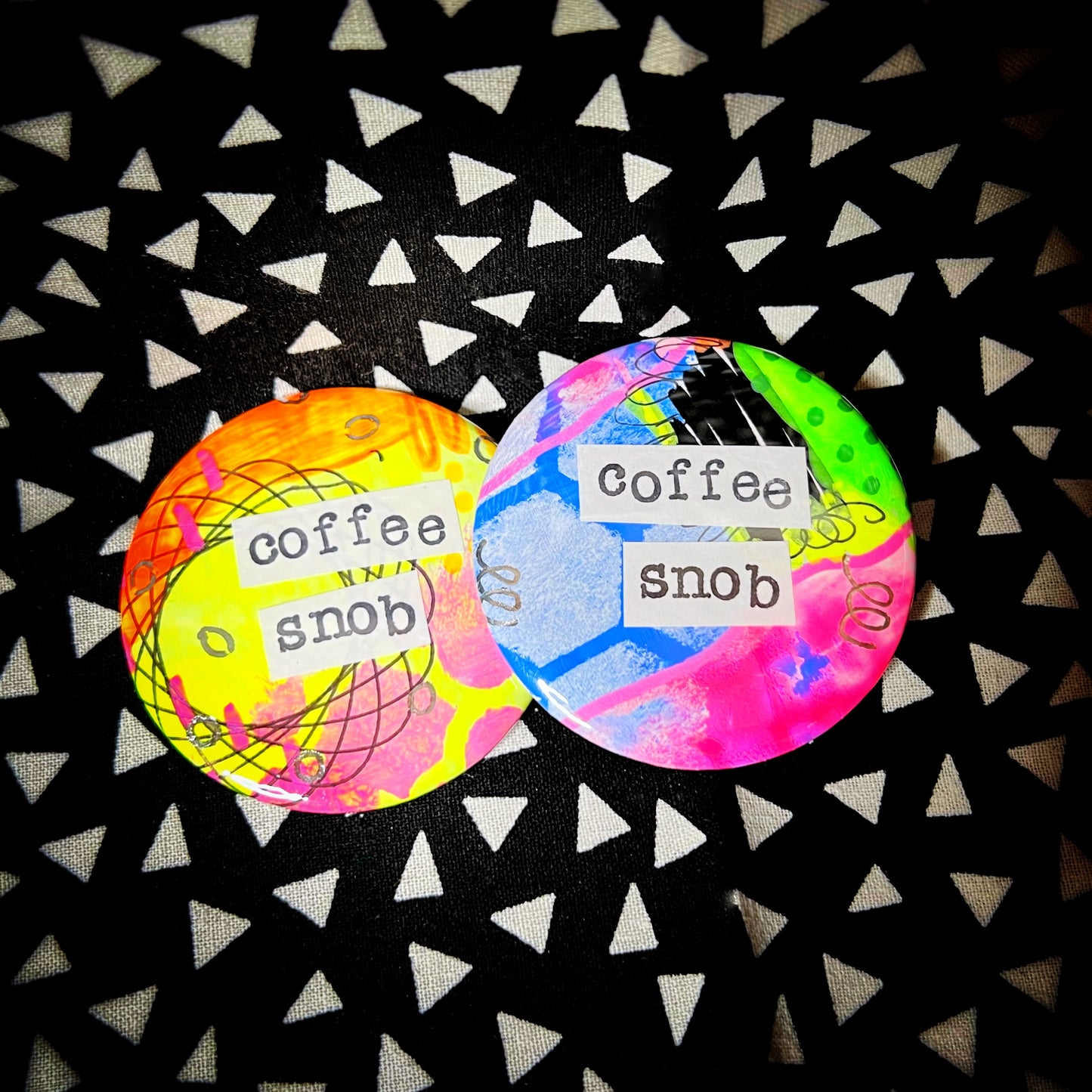 "coffee snob" - large art pin / magnet